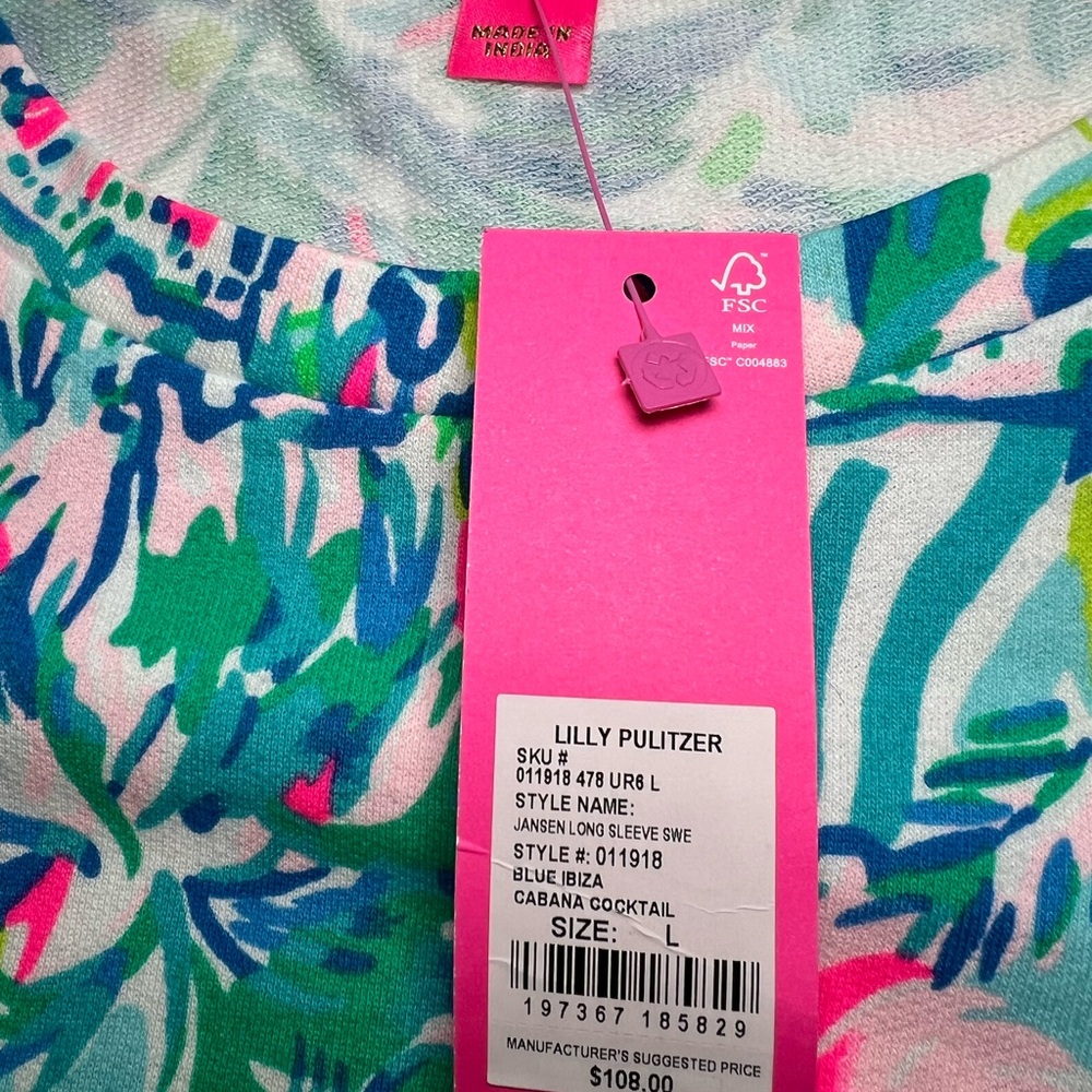 Lilly Pulitzer Jansen Long Sleeved Sweatshirt Size L/ NWT - Picture 3 of 10
